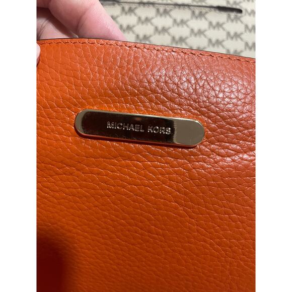 Michael Kors Selma Swap Medium Solid Top Zip Satchel Cover Orange Tan Logo Purse - Picture 5 of 12